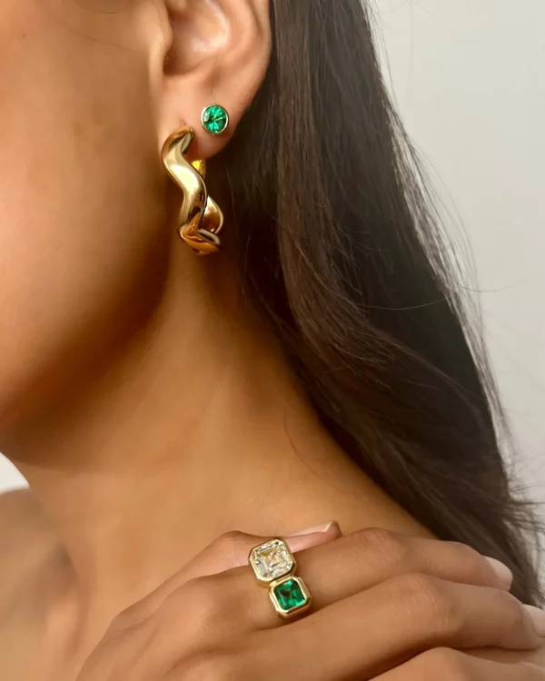 Prive Bezel Set Emerald Studs