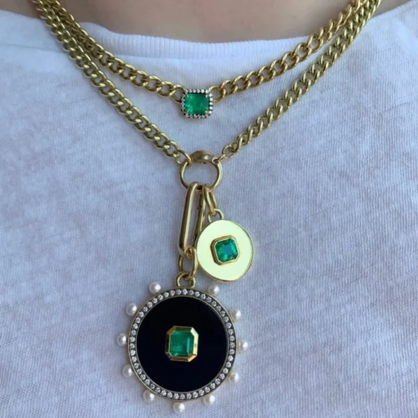 Prive Black Jade and Emerald Pendant