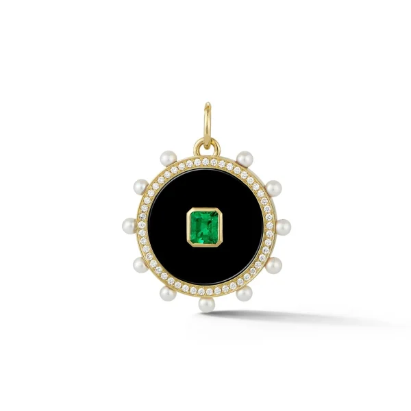 Prive Black Jade and Emerald Pendant