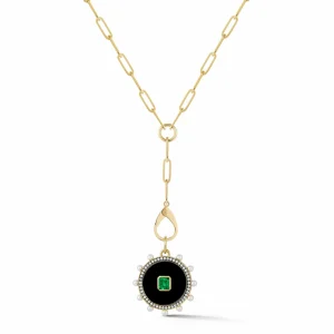 Prive Black Jade and Emerald Pendant