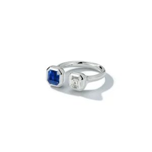 Prive Blue Sapphire and Diamond Asscher Ring