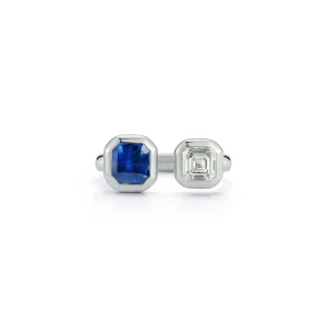 Prive Blue Sapphire and Diamond Asscher Ring