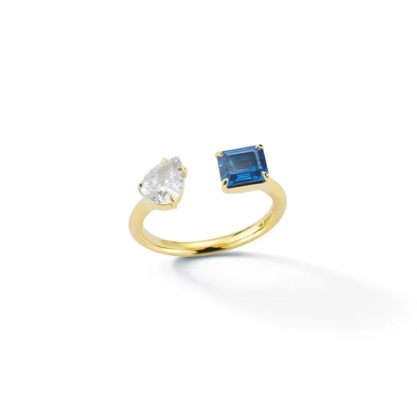 Prive Diamond Pear and Blue Sapphire Open Ring