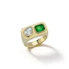 Prive Duo Signet Diamond Pear and Emerald Ring