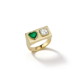 Prive Duo Signet Emerald Heart and Diamond Ring