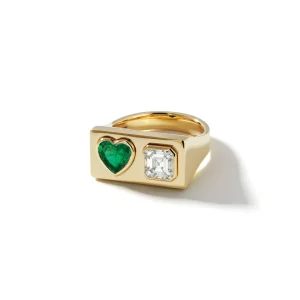 Prive Duo Signet Emerald Heart and Diamond Ring