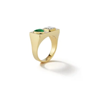 Prive Duo Signet Emerald Heart and Diamond Ring