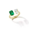 Prive Emerald and Double Diamond Pear Open Ring