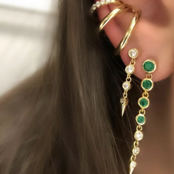 Prive Graduated Emerald and Diamond Drop Earrings