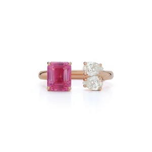 Prive Luxe Pink Sapphire and Double Diamond Pear Ring