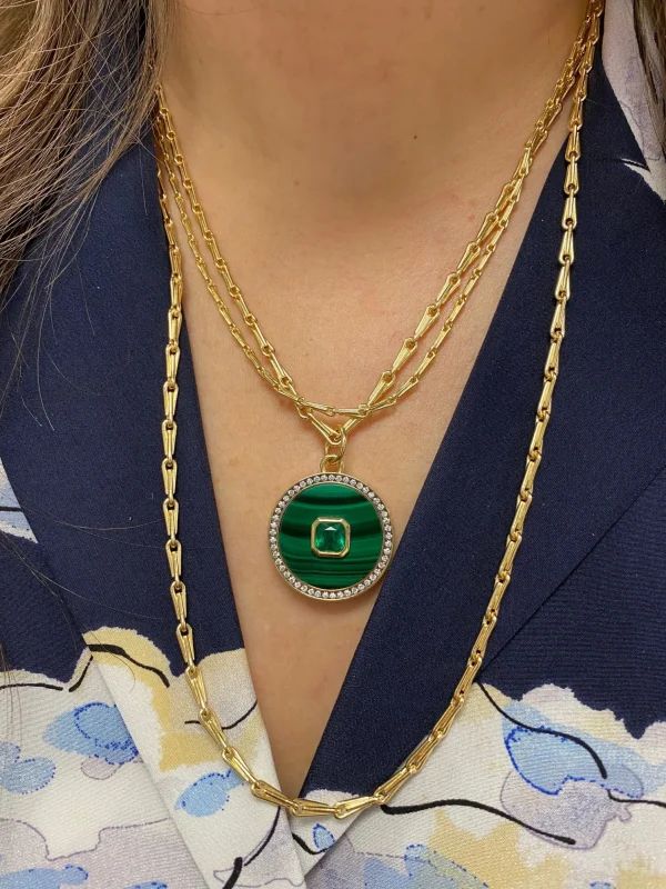 Prive Malachite, Emerald and Diamond Pendant