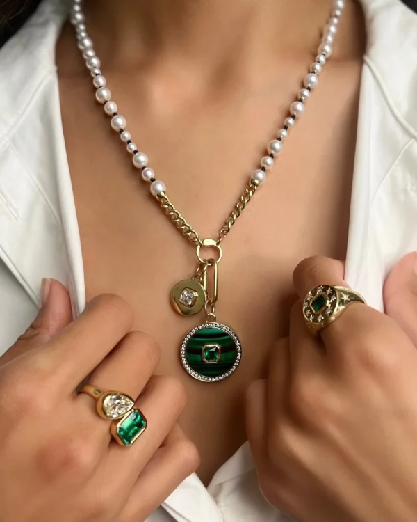 Prive Malachite, Emerald and Diamond Pendant