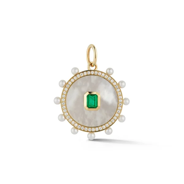 Prive Mother of Pearl and Emerald Pendant