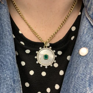 Prive Mother of Pearl and Emerald Pendant