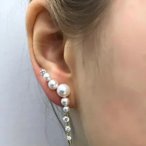 Prive Pearl Ear Climber Diamond Drops