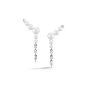 Prive Pearl Ear Climber Diamond Drops