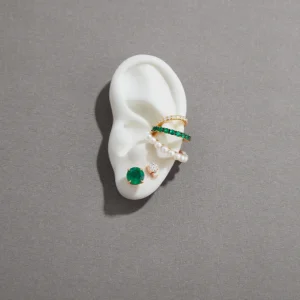 Prive Pearl Emerald and Diamond Triple Ear Cuff