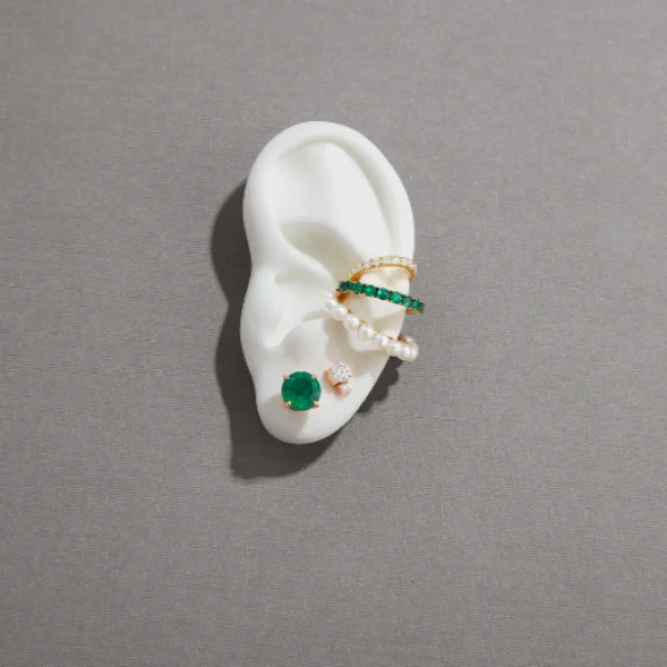 Prive Pearl Emerald and Diamond Triple Ear Cuff