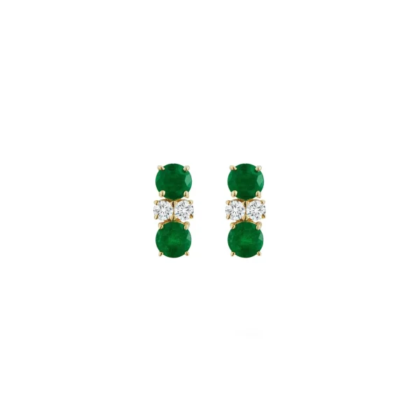 Prive Petite Double Emerald and Diamond Studs