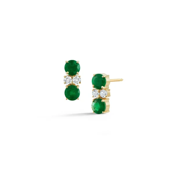 Prive Petite Double Emerald and Diamond Studs