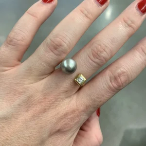 Prive Tahitian Pearl and Diamond Ring