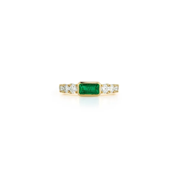 Toujours Bezel Set Emerald and Diamond Ring