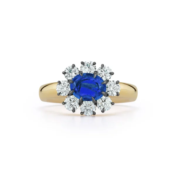 Toujours Blue Sapphire and Diamond Flower Ring