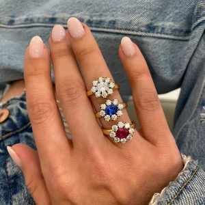 Toujours Blue Sapphire and Diamond Flower Ring