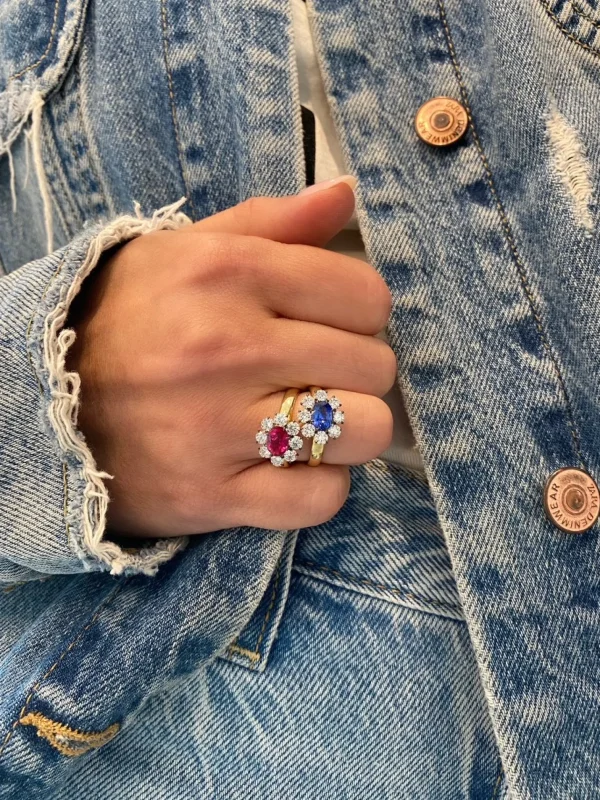 Toujours Blue Sapphire and Diamond Flower Ring