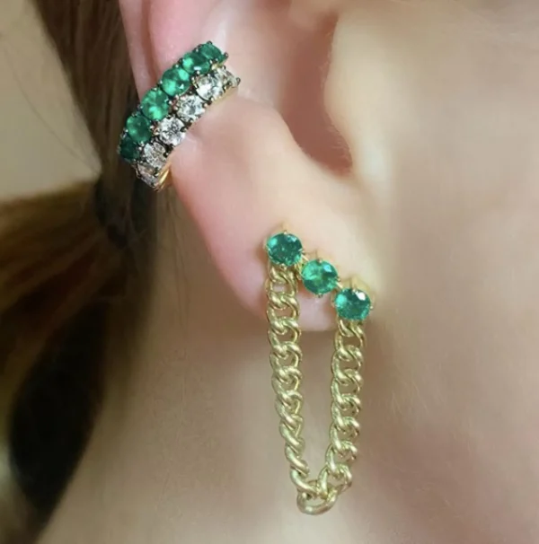 Toujours Emerald Studs with Draped Chain