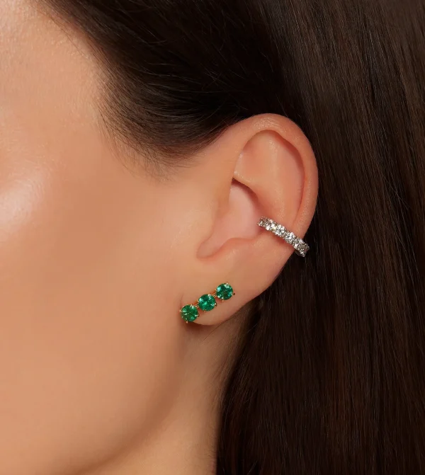 Toujours Large Triple Emerald Studs