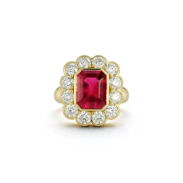 Toujours Rubellite and Diamond "Forget Me Not" Ring