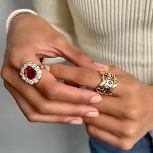 Toujours Rubellite and Diamond "Forget Me Not" Ring